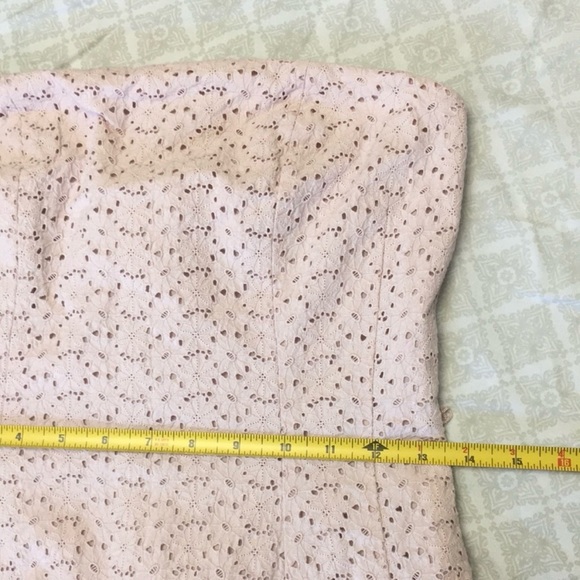 Soft Pink Lace Eyelet Strapless A Line Dress 100% Cotton Fully Lined Size 6 - Picture 10 of 14